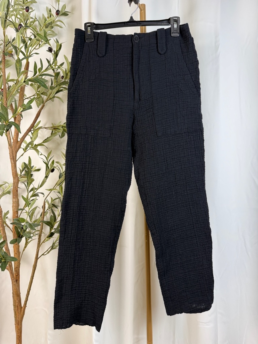 Zara Black Textured Pants with Side and Back Pockets Sz XS (B6)